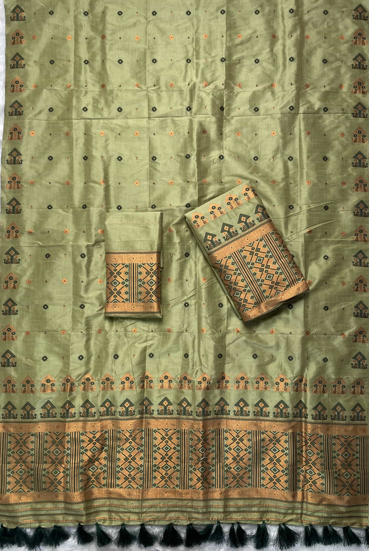 Ready-To-Wear Fixed Pari Miri Bhagalpuri Art Toss* Mekhela Sador