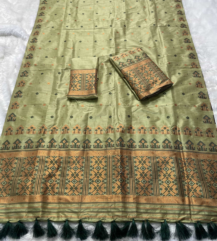 Ready-To-Wear Fixed Pari Miri Bhagalpuri Art Toss* Mekhela Sador
