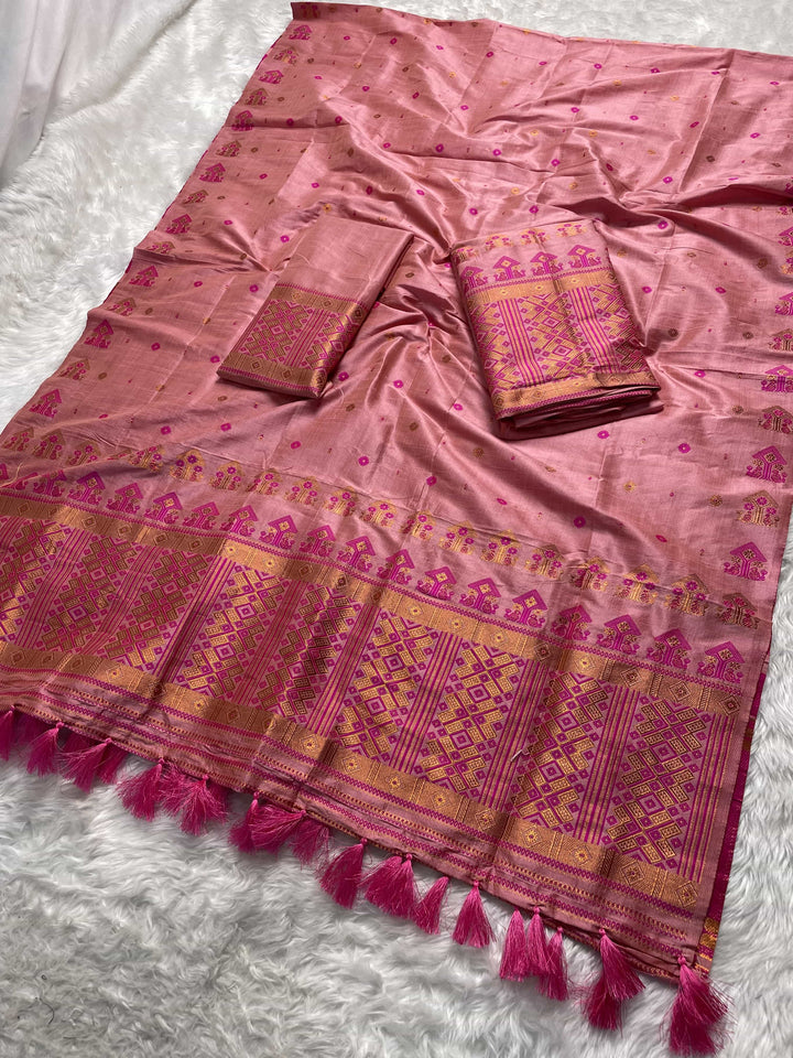 Ready-To-Wear Fixed Pari Miri Bhagalpuri Art Toss* Mekhela Sador