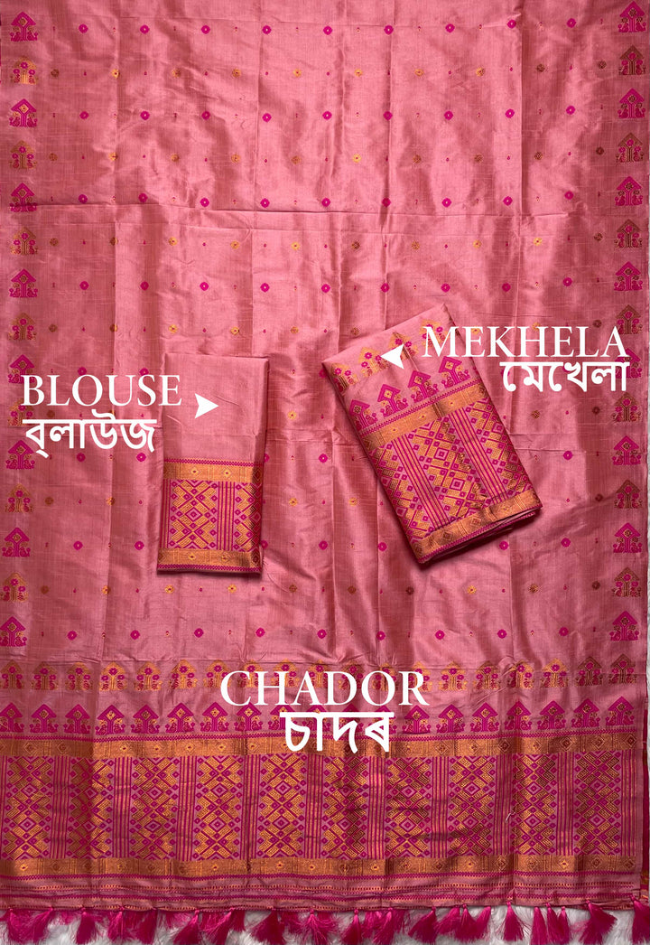 Ready-To-Wear Fixed Pari Miri Bhagalpuri Art Toss* Mekhela Sador