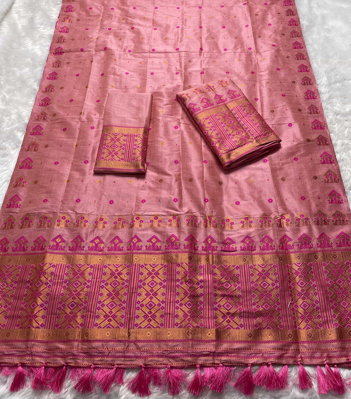 Ready-To-Wear Fixed Pari Miri Bhagalpuri Art Toss* Mekhela Sador