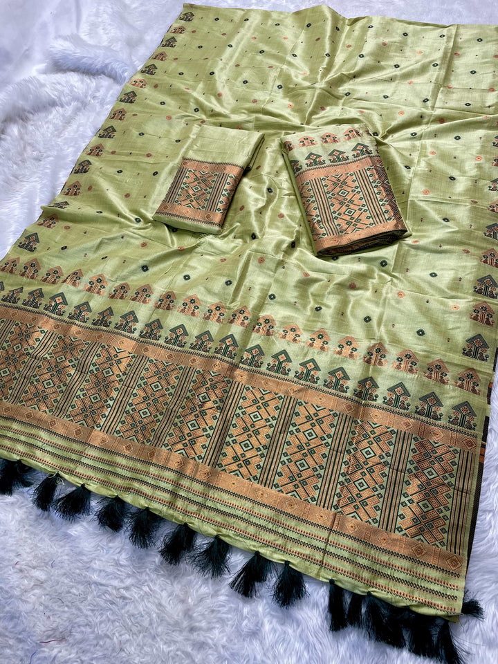 Ready-To-Wear Fixed Pari Miri Bhagalpuri Art Toss* Mekhela Sador