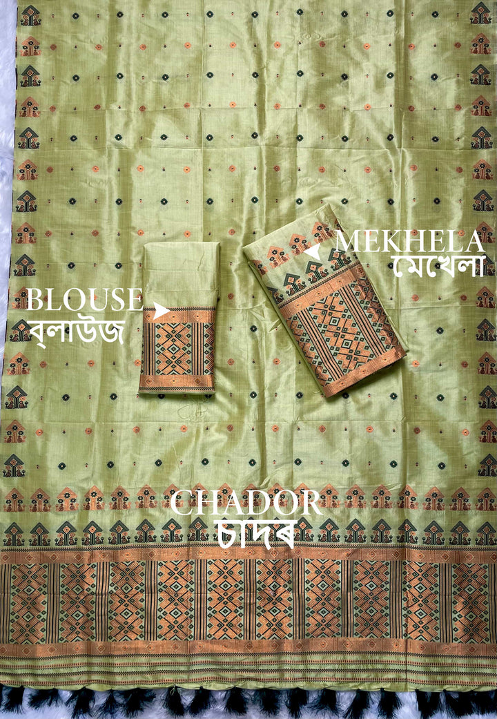 Ready-To-Wear Fixed Pari Miri Bhagalpuri Art Toss* Mekhela Sador