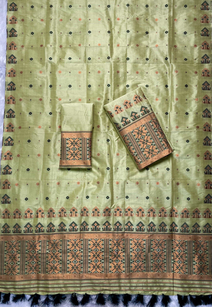 Ready-To-Wear Fixed Pari Miri Bhagalpuri Art Toss* Mekhela Sador