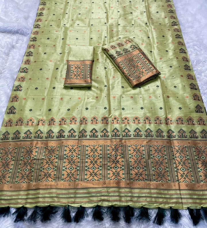 Ready-To-Wear Fixed Pari Miri Bhagalpuri Art Toss* Mekhela Sador