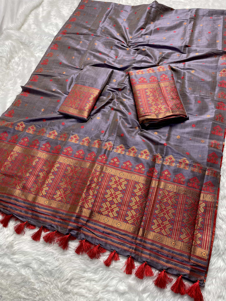 Ready-To-Wear Fixed Pari Miri Bhagalpuri Art Toss* Mekhela Sador