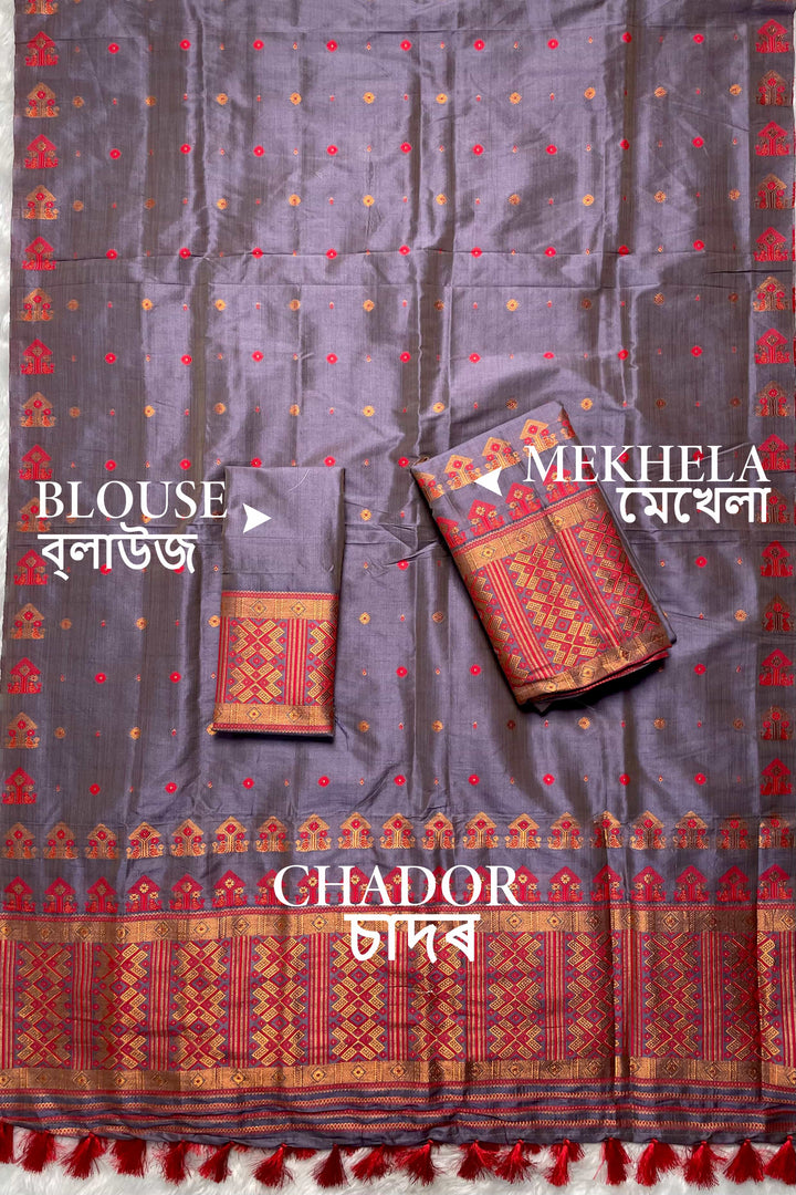 Ready-To-Wear Fixed Pari Miri Bhagalpuri Art Toss* Mekhela Sador