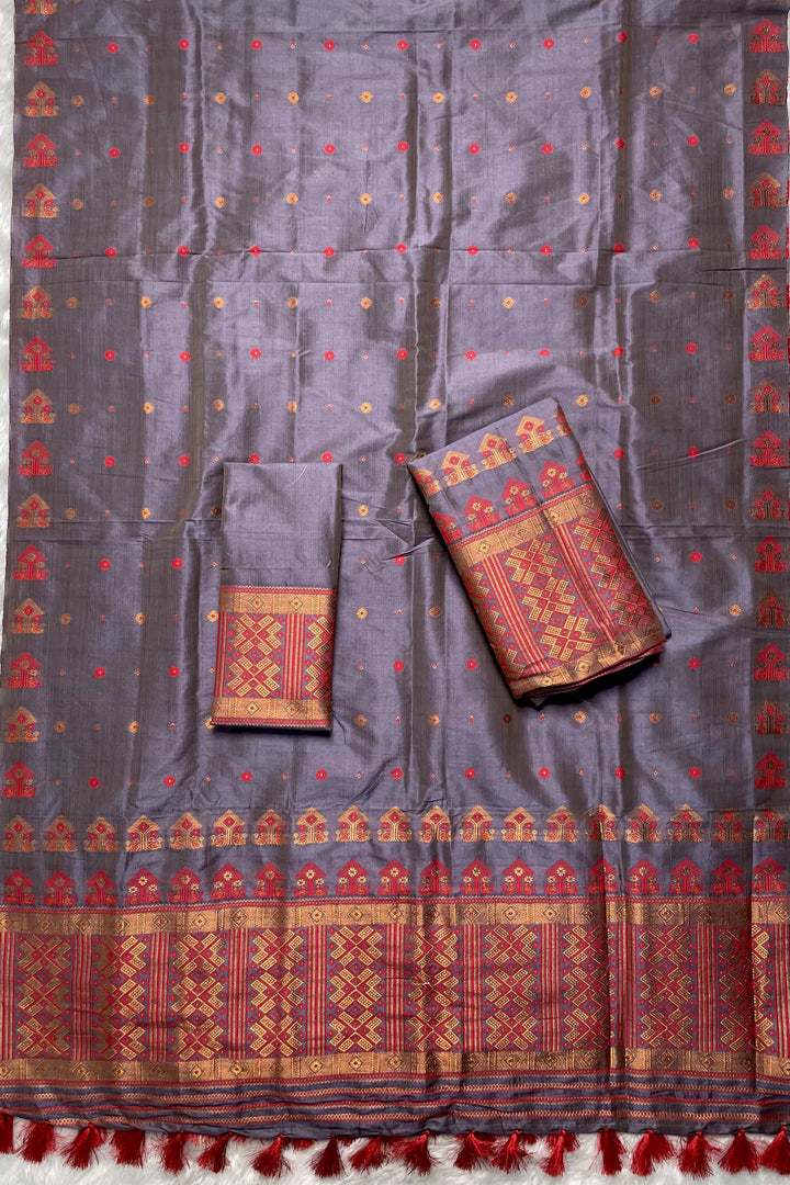 Ready-To-Wear Fixed Pari Miri Bhagalpuri Art Toss* Mekhela Sador