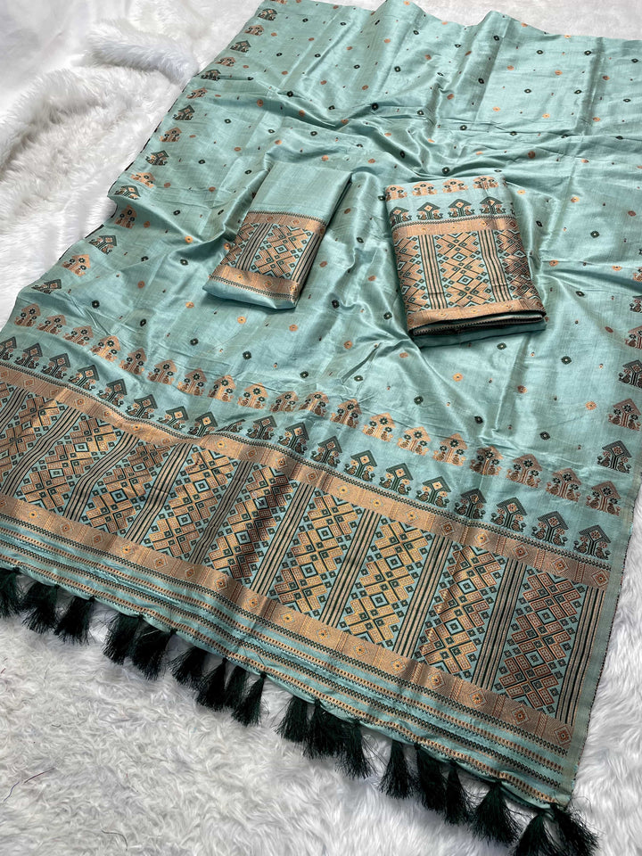 Ready-To-Wear Fixed Pari Miri Bhagalpuri Art Toss* Mekhela Sador