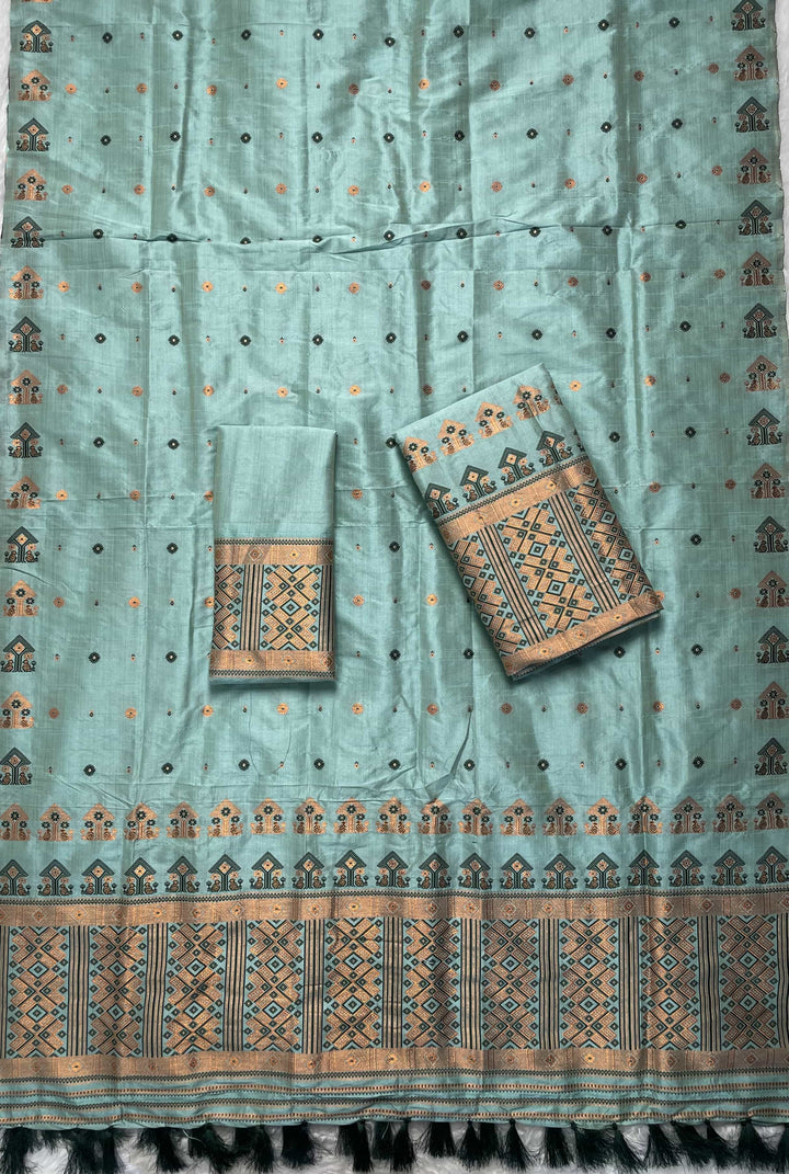 Ready-To-Wear Fixed Pari Miri Bhagalpuri Art Toss* Mekhela Sador