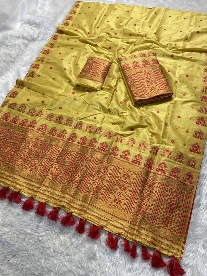 Ready-To-Wear Fixed Pari Miri Bhagalpuri Art Toss* Mekhela Sador