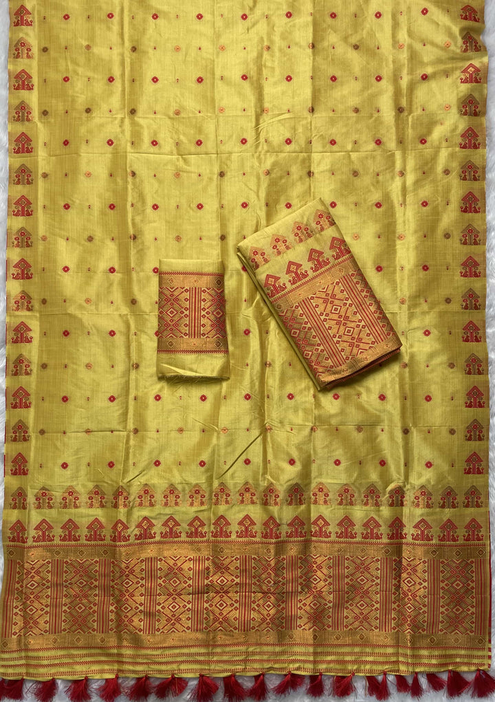 Ready-To-Wear Fixed Pari Miri Bhagalpuri Art Toss* Mekhela Sador