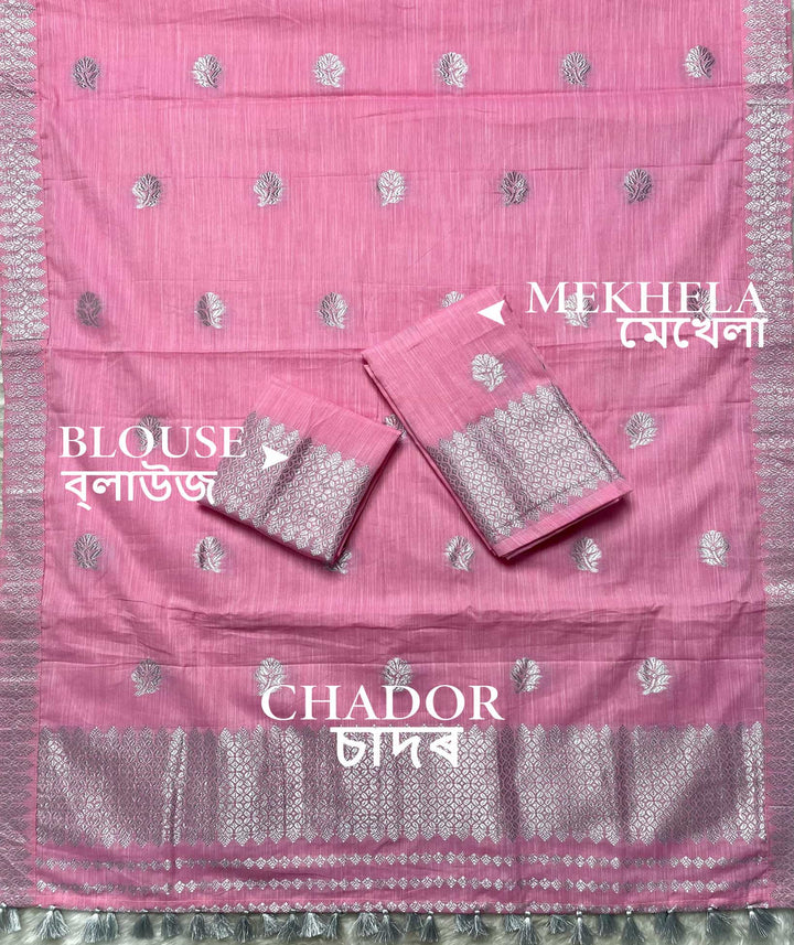 Ready-To-Wear Silver Jari Weaving Work Kesa Cotton* Mekhela Sador