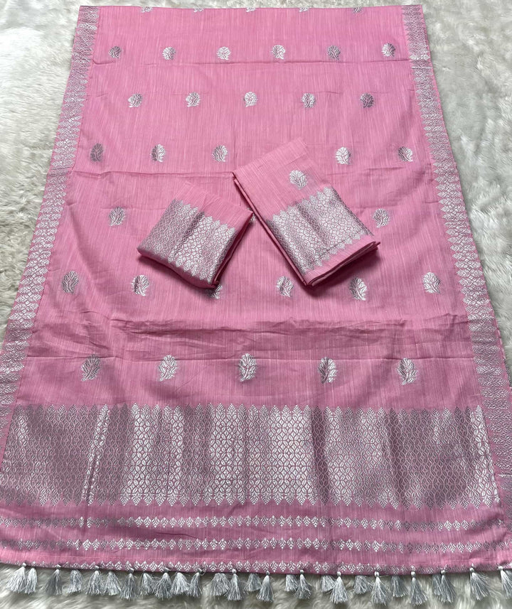 Ready-To-Wear Silver Jari Weaving Work Kesa Cotton* Mekhela Sador