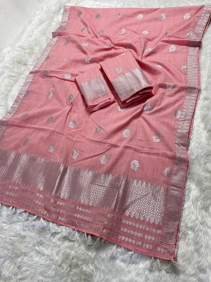 Ready-To-Wear Silver Jari Weaving Work Kesa Cotton* Mekhela Sador