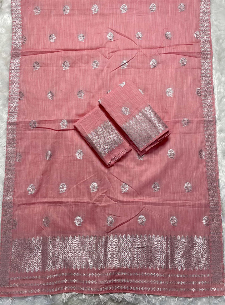 Ready-To-Wear Silver Jari Weaving Work Kesa Cotton* Mekhela Sador