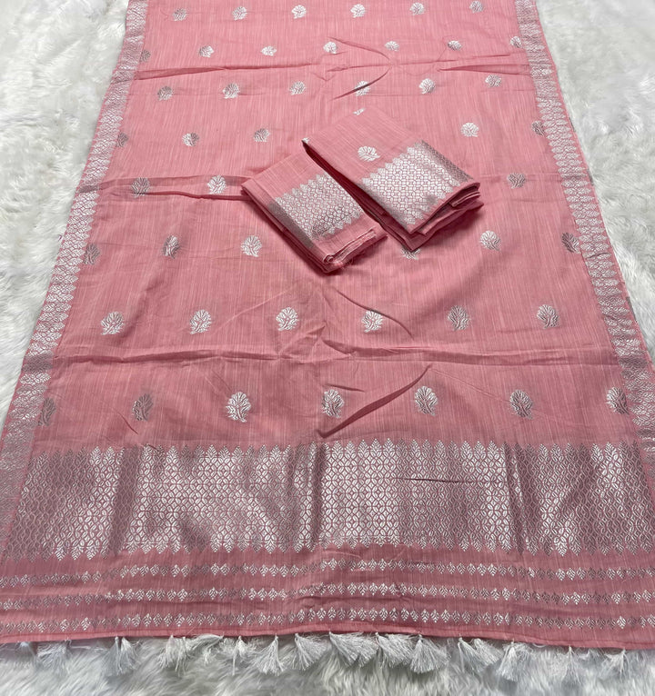 Ready-To-Wear Silver Jari Weaving Work Kesa Cotton* Mekhela Sador