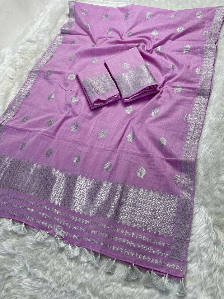 Ready-To-Wear Silver Jari Weaving Work Kesa Cotton* Mekhela Sador