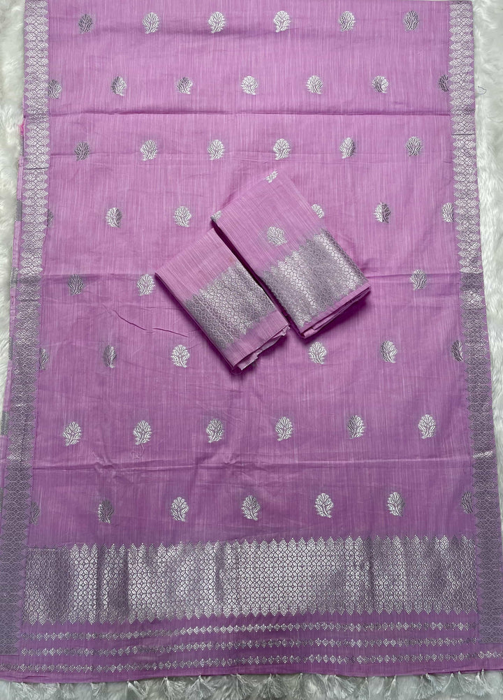 Ready-To-Wear Silver Jari Weaving Work Kesa Cotton* Mekhela Sador