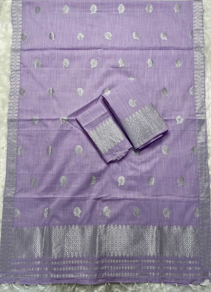 Ready-To-Wear Silver Jari Weaving Work Kesa Cotton* Mekhela Sador