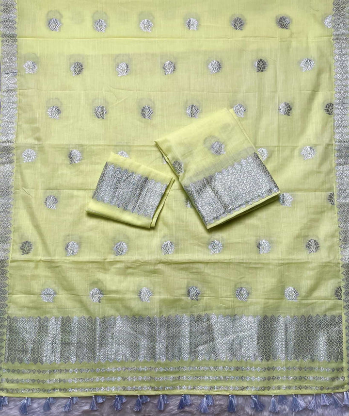 Ready-To-Wear Silver Jari Weaving Work Kesa Cotton* Mekhela Sador
