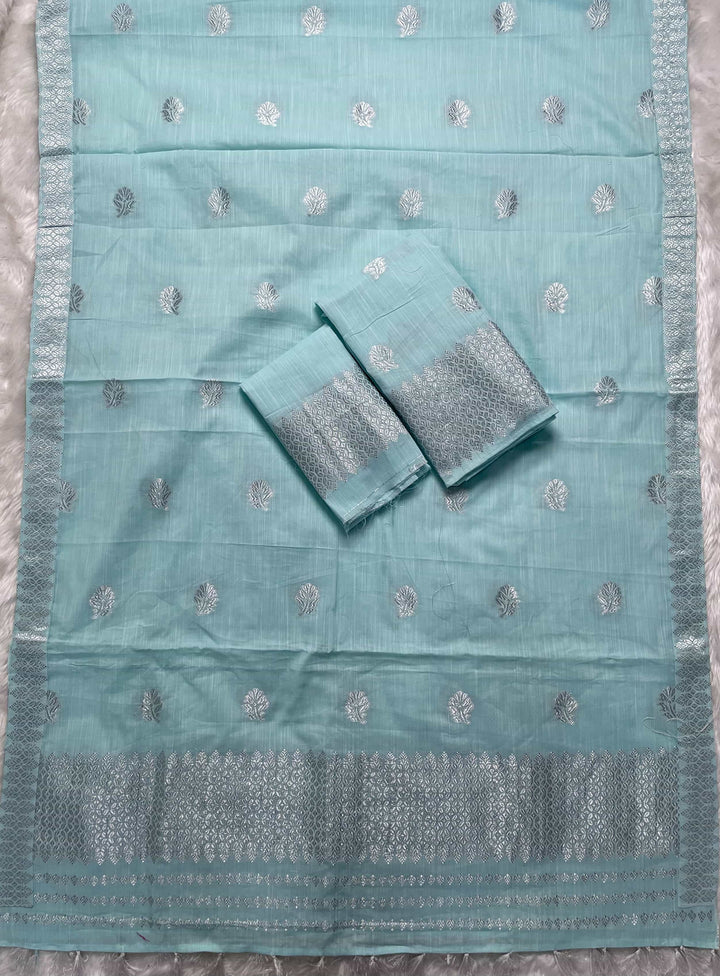 Ready-To-Wear Silver Jari Weaving Work Kesa Cotton* Mekhela Sador