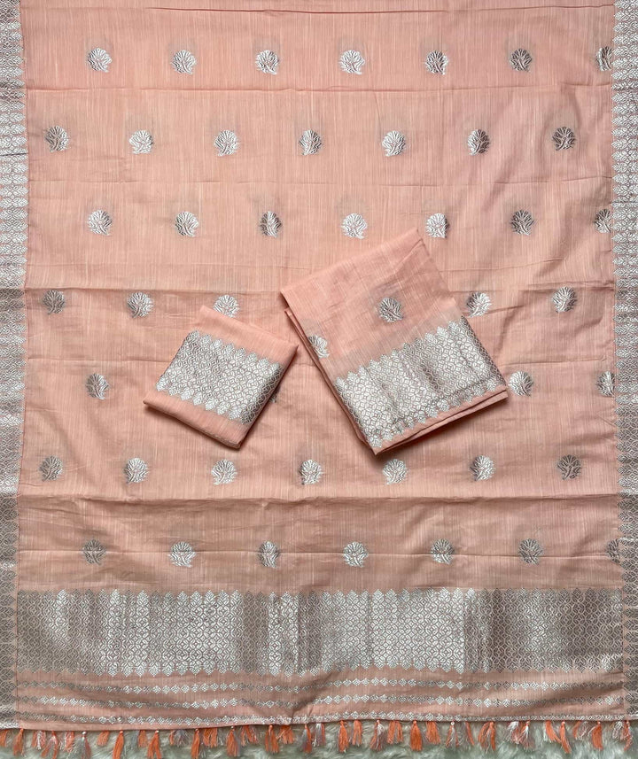 Ready-To-Wear Silver Jari Weaving Work Kesa Cotton* Mekhela Sador