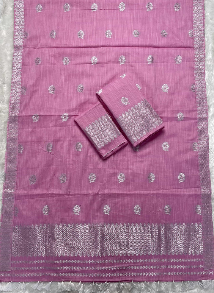 Ready-To-Wear Silver Jari Weaving Work Kesa Cotton* Mekhela Sador