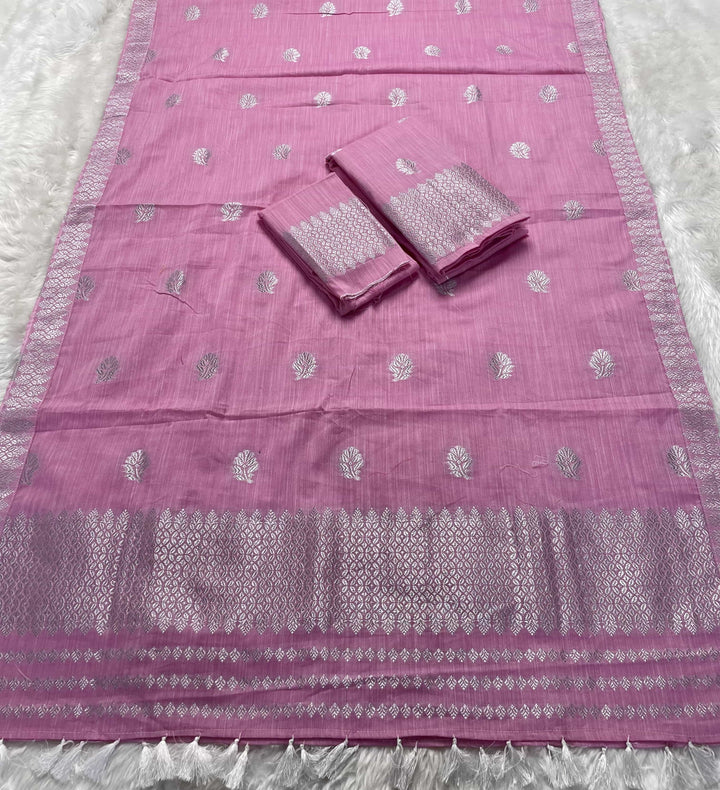 Ready-To-Wear Silver Jari Weaving Work Kesa Cotton* Mekhela Sador