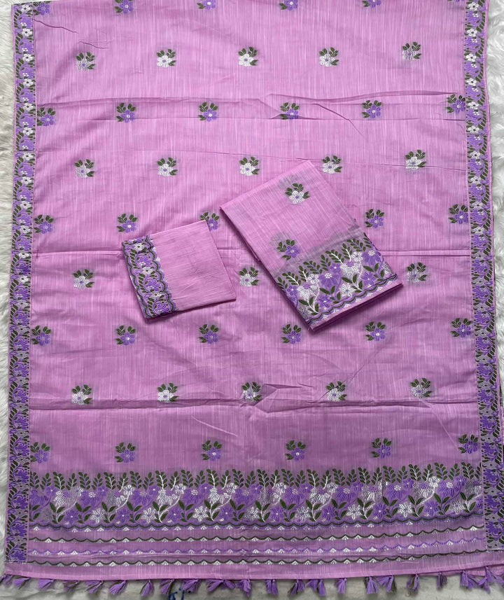 Ready-To-Wear Dhaga-Silver Jari Weaving Work Kesa Cotton* Mekhela Sador