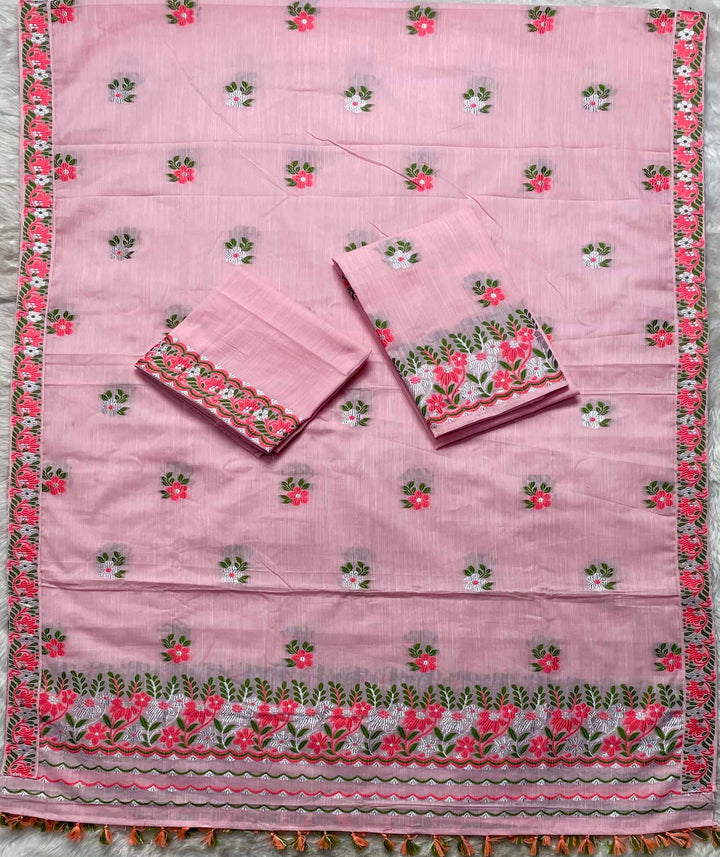Ready-To-Wear Dhaga-Silver Jari Weaving Work Kesa Cotton* Mekhela Sador