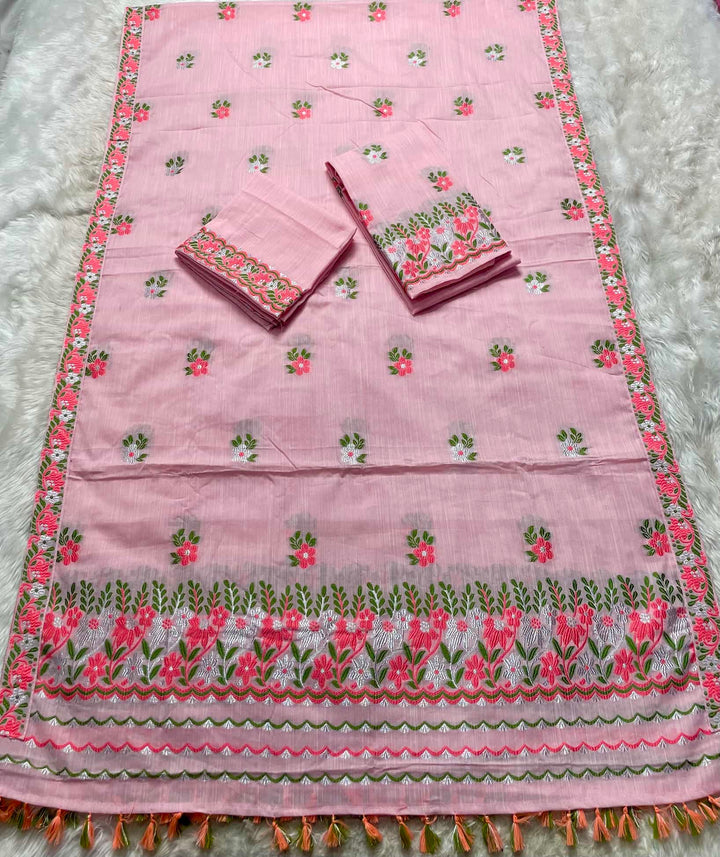 Ready-To-Wear Dhaga-Silver Jari Weaving Work Kesa Cotton* Mekhela Sador