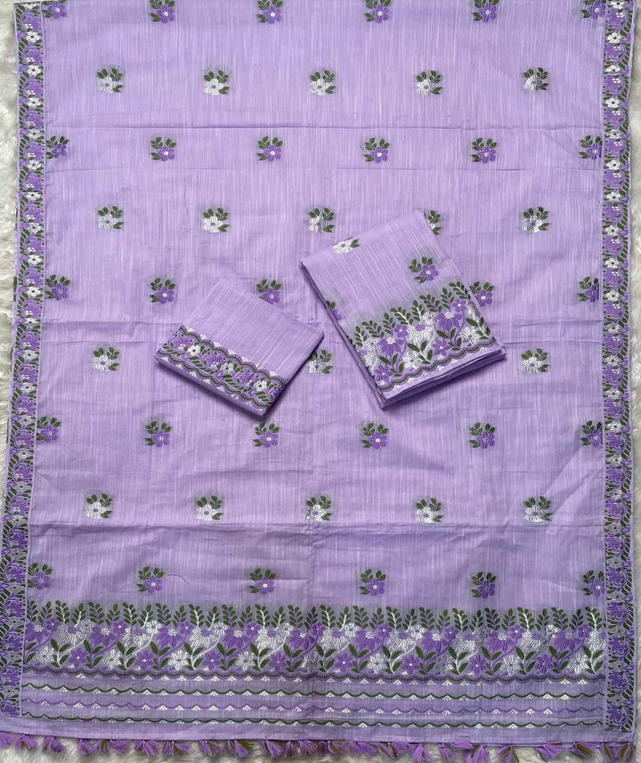 Ready-To-Wear Dhaga-Silver Jari Weaving Work Kesa Cotton* Mekhela Sador