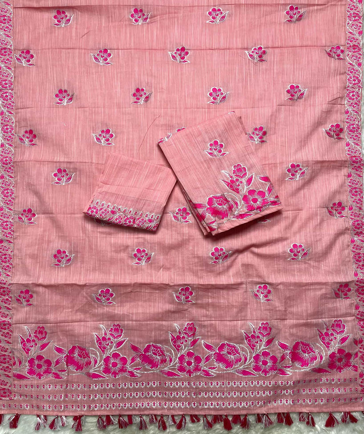 Ready-To-Wear Dhaga-Silver Jari Weaving Work Kesa Cotton* Mekhela Sador