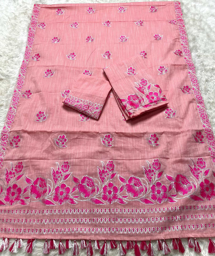 Ready-To-Wear Dhaga-Silver Jari Weaving Work Kesa Cotton* Mekhela Sador