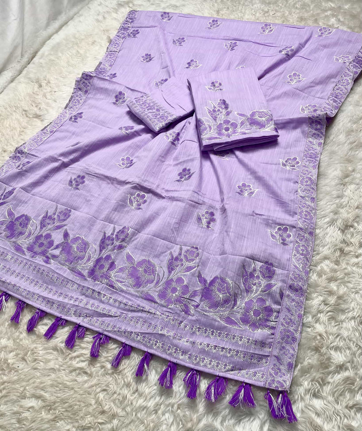 Ready-To-Wear Dhaga-Silver Jari Weaving Work Kesa Cotton* Mekhela Sador