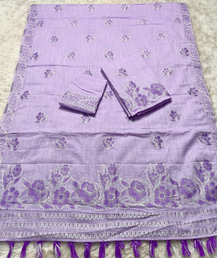 Ready-To-Wear Dhaga-Silver Jari Weaving Work Kesa Cotton* Mekhela Sador