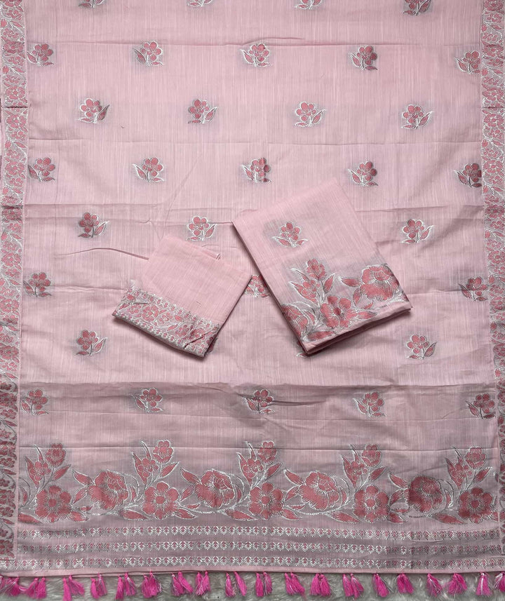 Ready-To-Wear Dhaga-Silver Jari Weaving Work Kesa Cotton* Mekhela Sador