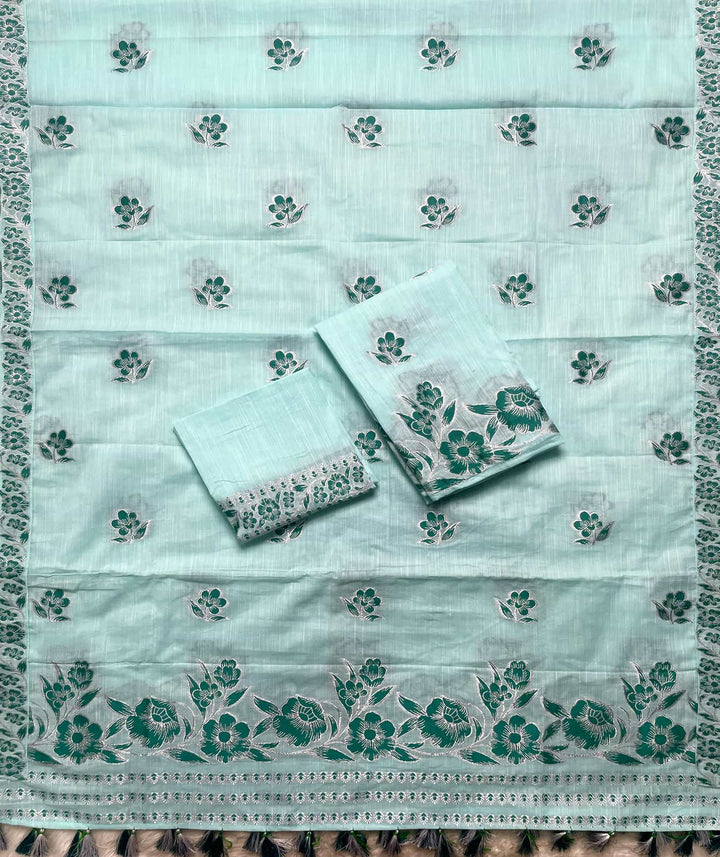 Ready-To-Wear Dhaga-Silver Jari Weaving Work Kesa Cotton* Mekhela Sador