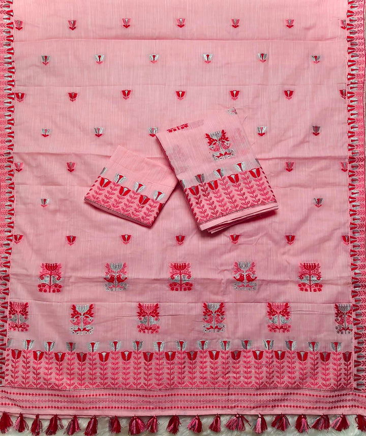 Ready-To-Wear Silver Jari & Dhaga Weaving Work Kesa Cotton* Mekhela Sador