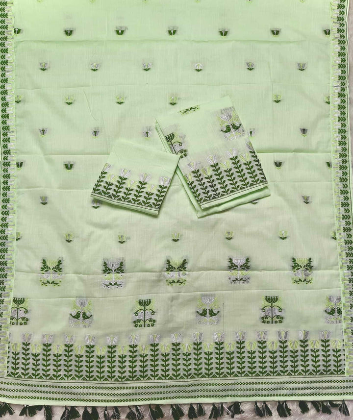 Ready-To-Wear Silver Jari & Dhaga Weaving Work Kesa Cotton* Mekhela Sador