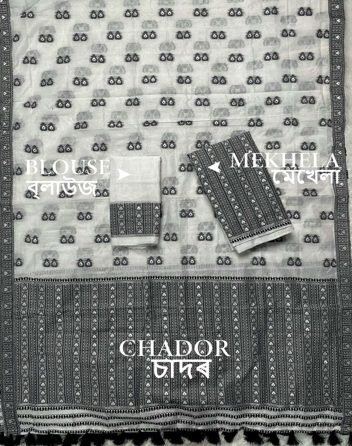 Ready-To-Wear Dhaga Work AC Cotton* Mekhela Sador