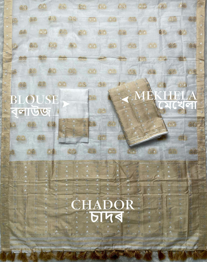 Ready-To-Wear Dhaga Work AC Cotton* Mekhela Sador