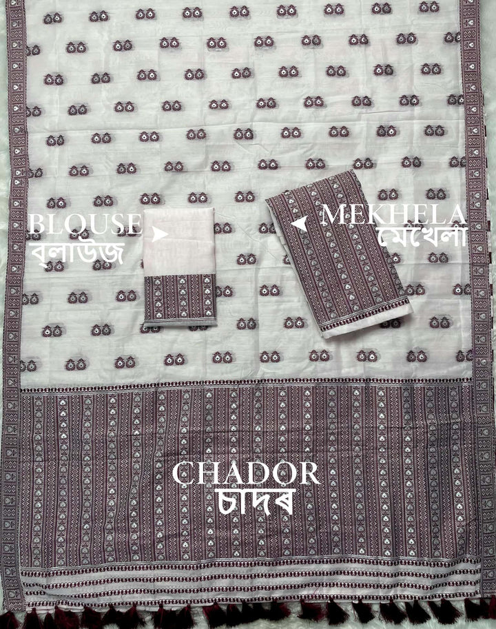 Ready-To-Wear Dhaga Work AC Cotton* Mekhela Sador
