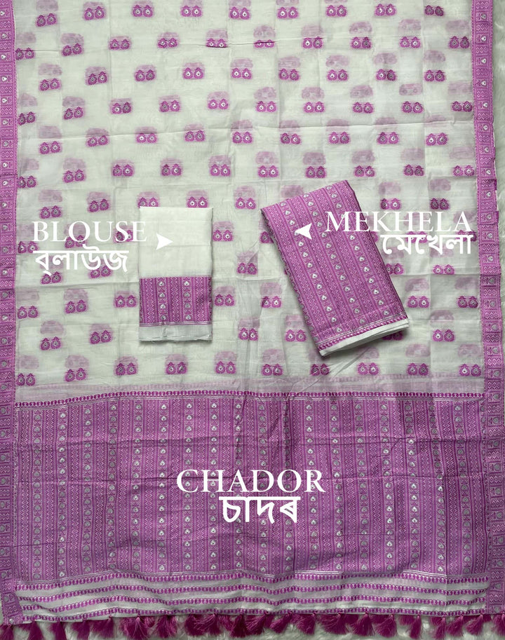 Ready-To-Wear Dhaga Work AC Cotton* Mekhela Sador