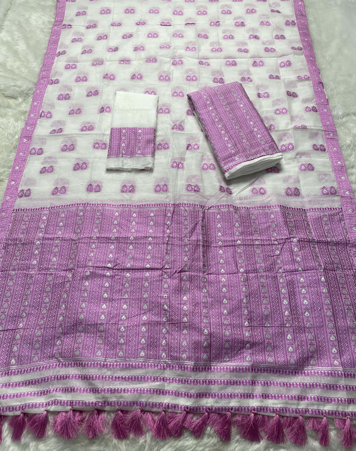 Ready-To-Wear Dhaga Work AC Cotton* Mekhela Sador