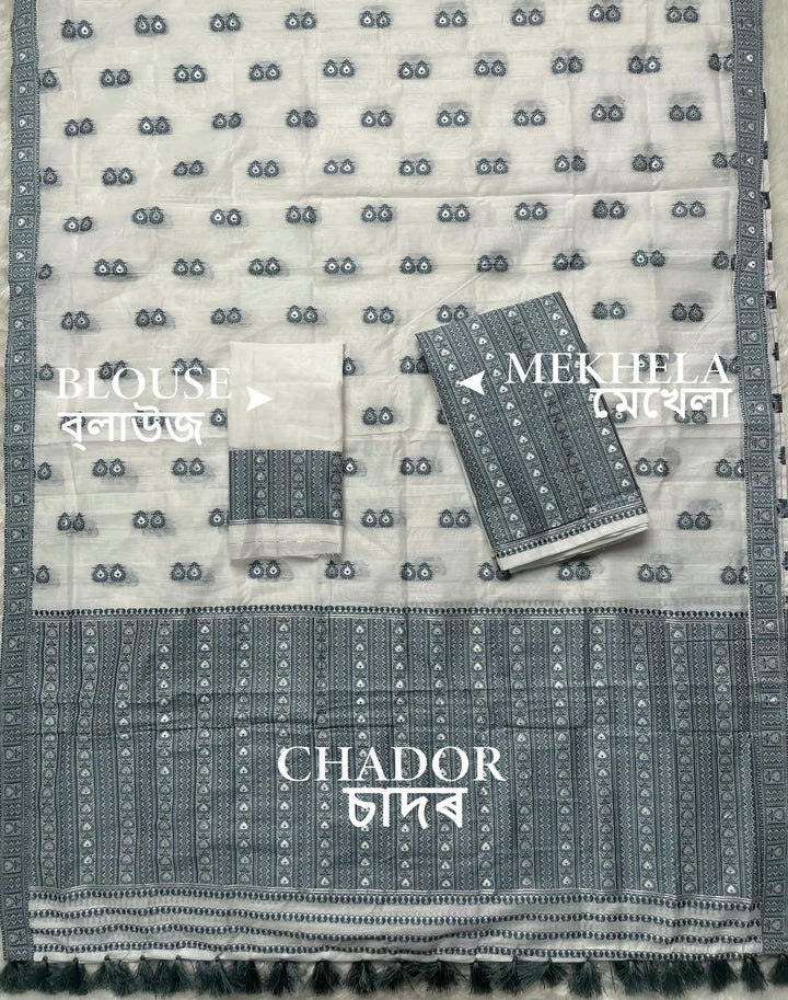 Ready-To-Wear Dhaga Work AC Cotton* Mekhela Sador