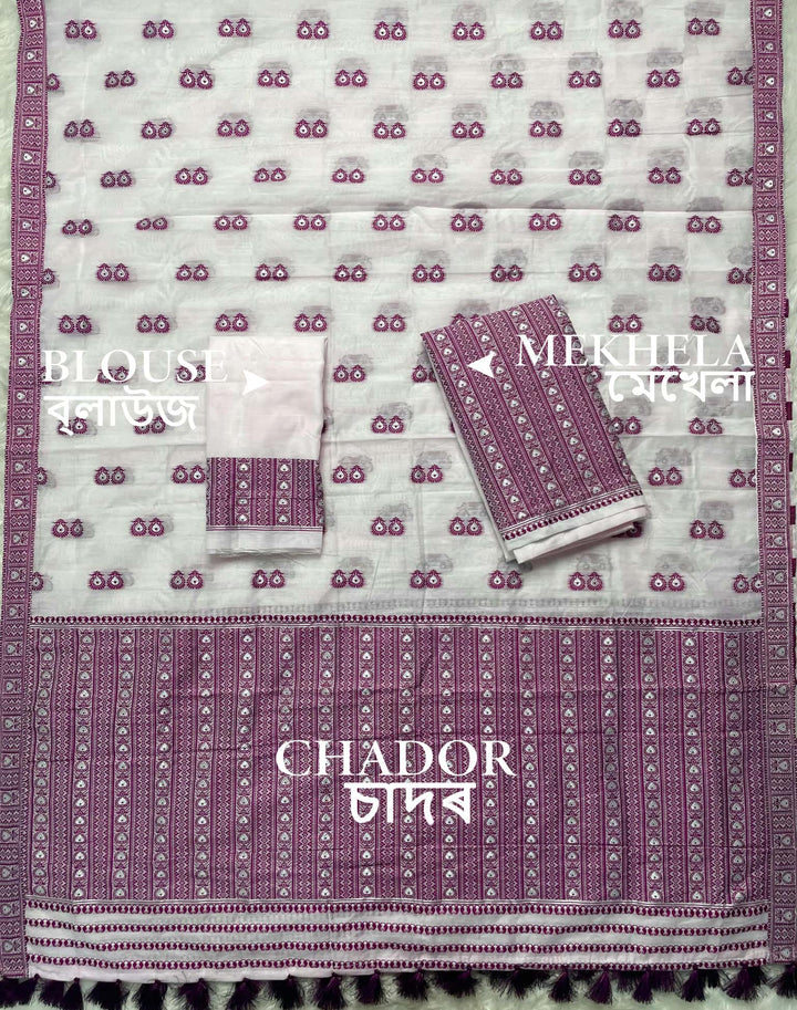 Ready-To-Wear Dhaga Work AC Cotton* Mekhela Sador