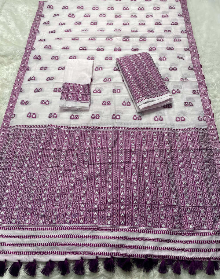Ready-To-Wear Dhaga Work AC Cotton* Mekhela Sador