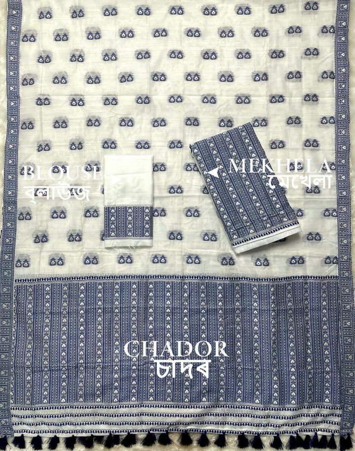 Ready-To-Wear Dhaga Work AC Cotton* Mekhela Sador